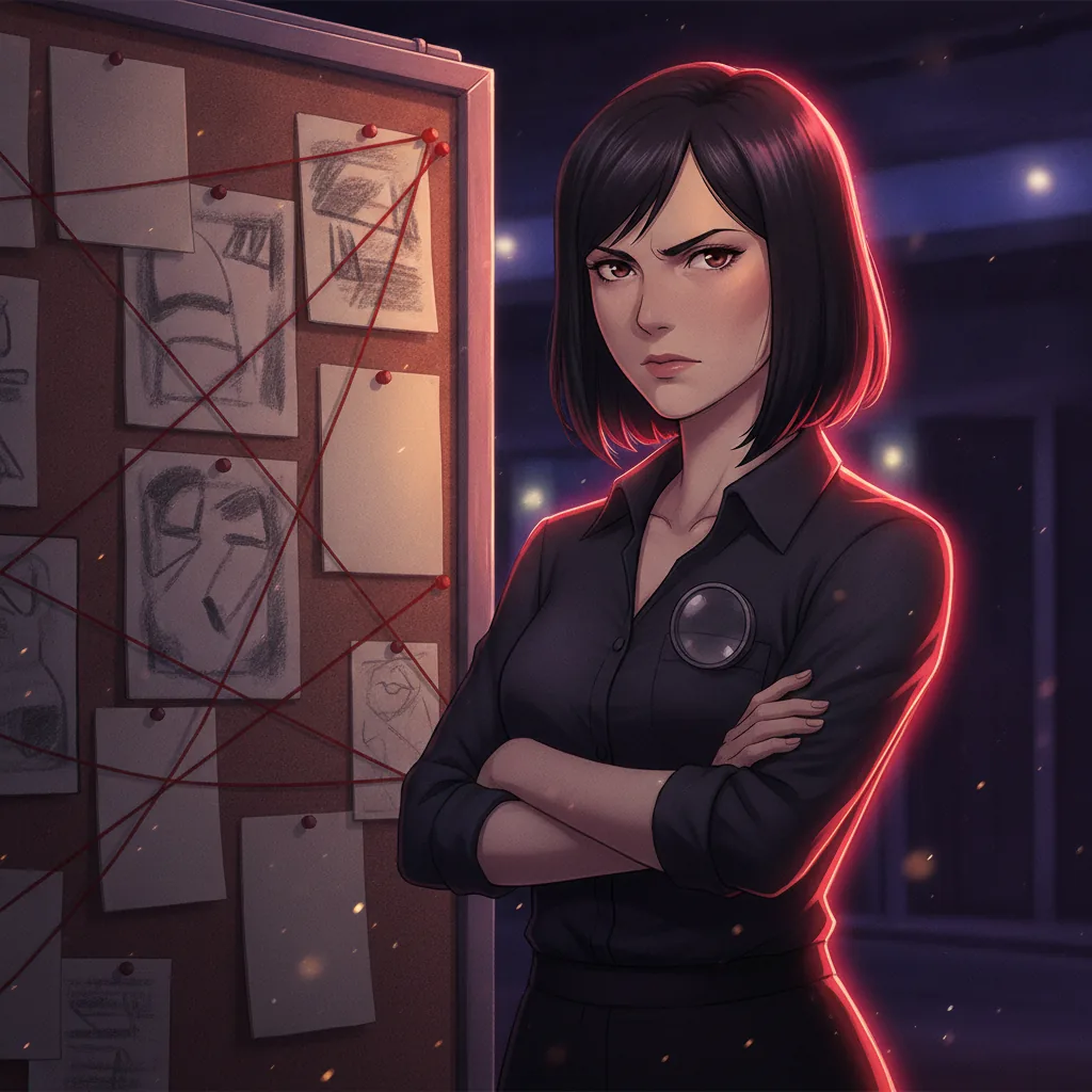 Illustration of the Investigator movie type: a figure beside a suspect board in the half-dark