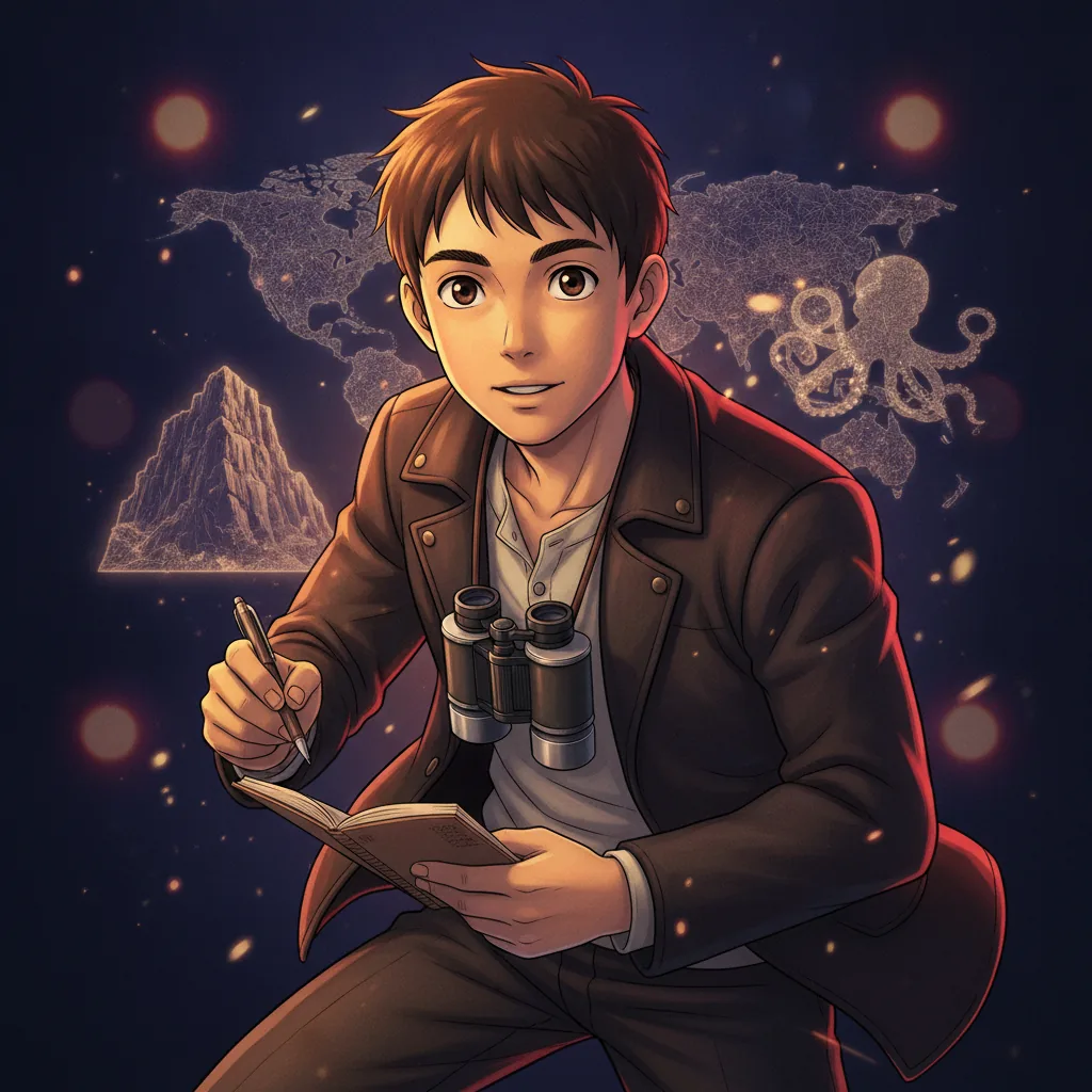 Illustration of the Reality Explorer movie type: a curious figure with binoculars in front of a world map