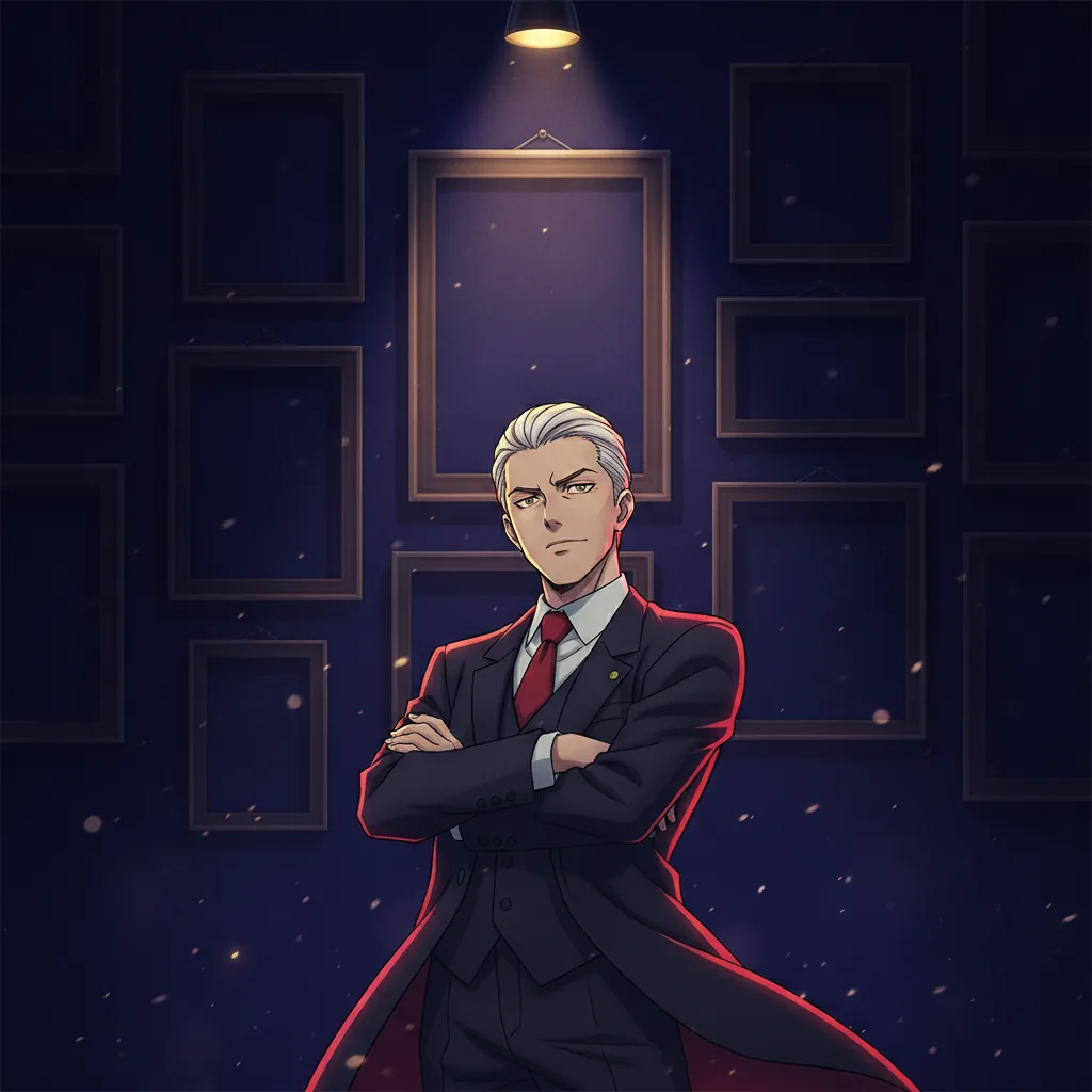 Illustration of the Tough Critic movie type: a figure with crossed arms before a wall of film posters